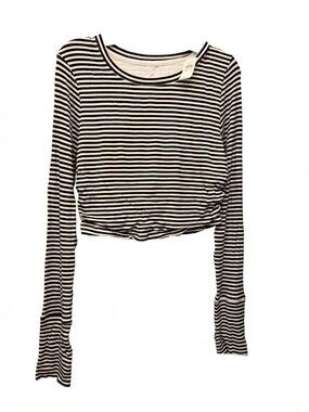 Offline ruched long sleeve black white striped shirt